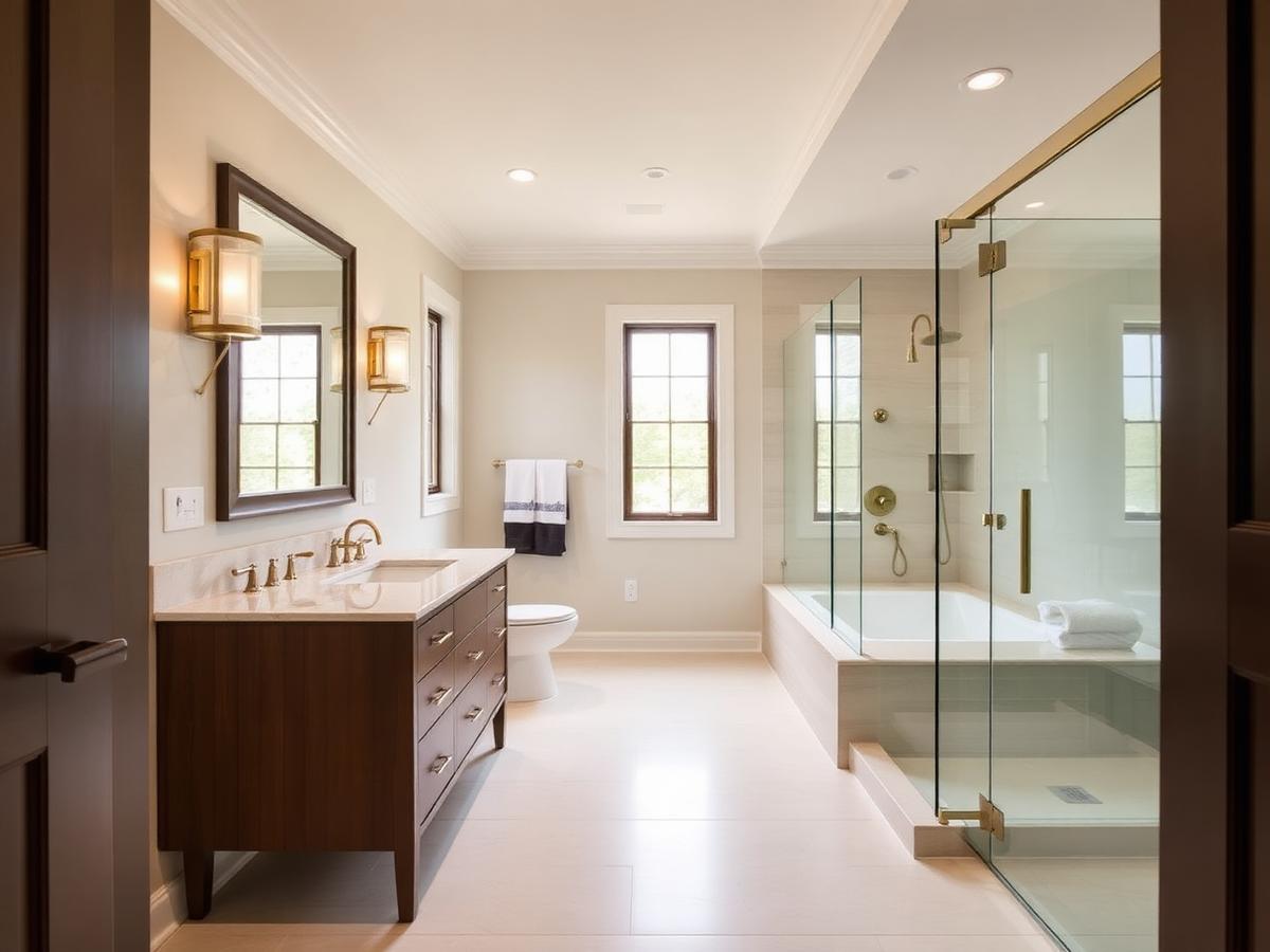 Renovated master bathroom with glass shower completed by WM Elite Remodeling in Orlando Florida
