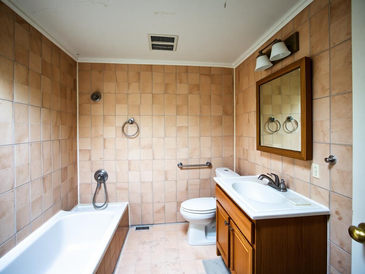 Dated tiled bathroom before renovation by WM Elite Remodeling in Orlando Florida