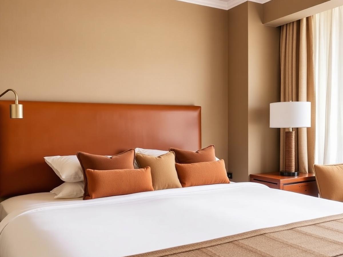 Renovated hotel guest room with warm neutral finishes completed by WM Elite Remodeling in Central Florida