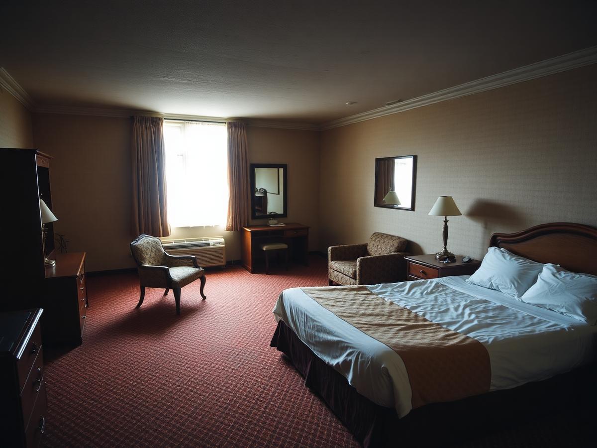 Dated hotel guest room before renovation by WM Elite Remodeling in Central Florida